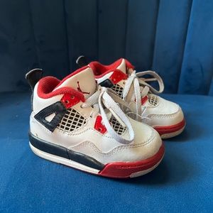 Nike Air Jordan 4 Retro. White with red/black trim. Size 5c